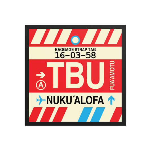 TBU Nuku'alofa Framed Print • Jet Age Baggage Tag Design • YHM Designs - Image 01