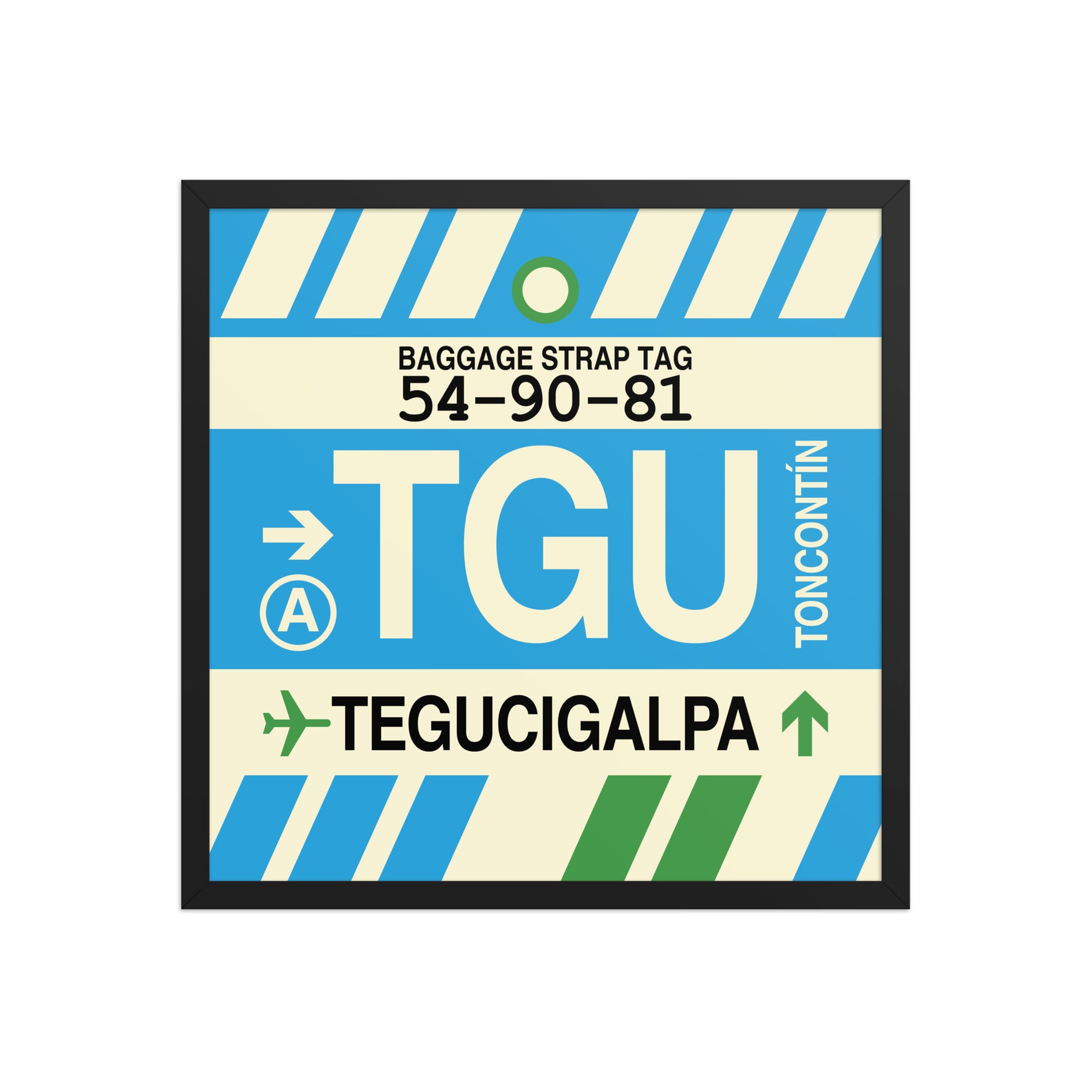 TGU Tegucigalpa Framed Print • Jet Age Baggage Tag Design • YHM Designs - Image 01