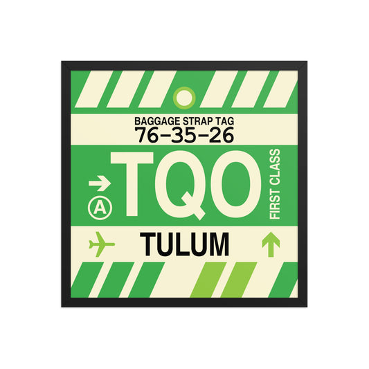 TQO Tulum Framed Print • Jet Age Baggage Tag Design • YHM Designs - Image 01
