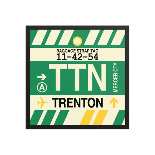 TTN Trenton Framed Print • Jet Age Baggage Tag Design • YHM Designs - Image 01