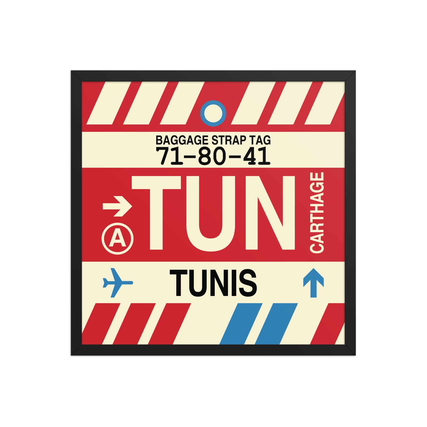 TUN Tunis Framed Print • Jet Age Baggage Tag Design • YHM Designs - Image 01