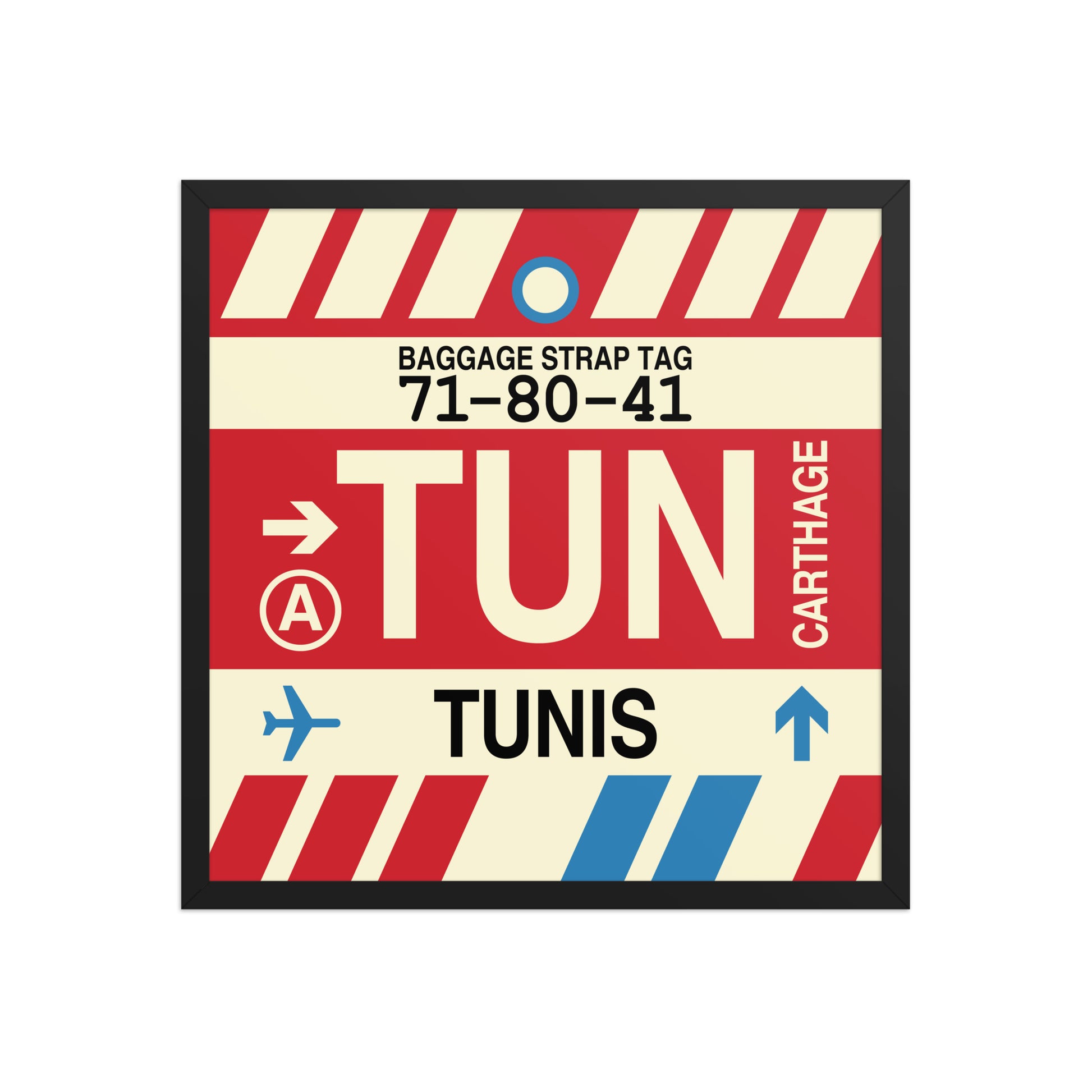 TUN Tunis Framed Print • Jet Age Baggage Tag Design • YHM Designs - Image 01