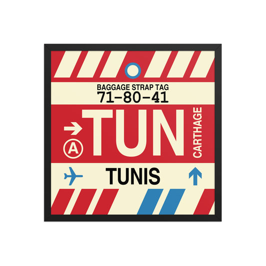 TUN Tunis Framed Print • Jet Age Baggage Tag Design • YHM Designs - Image 01