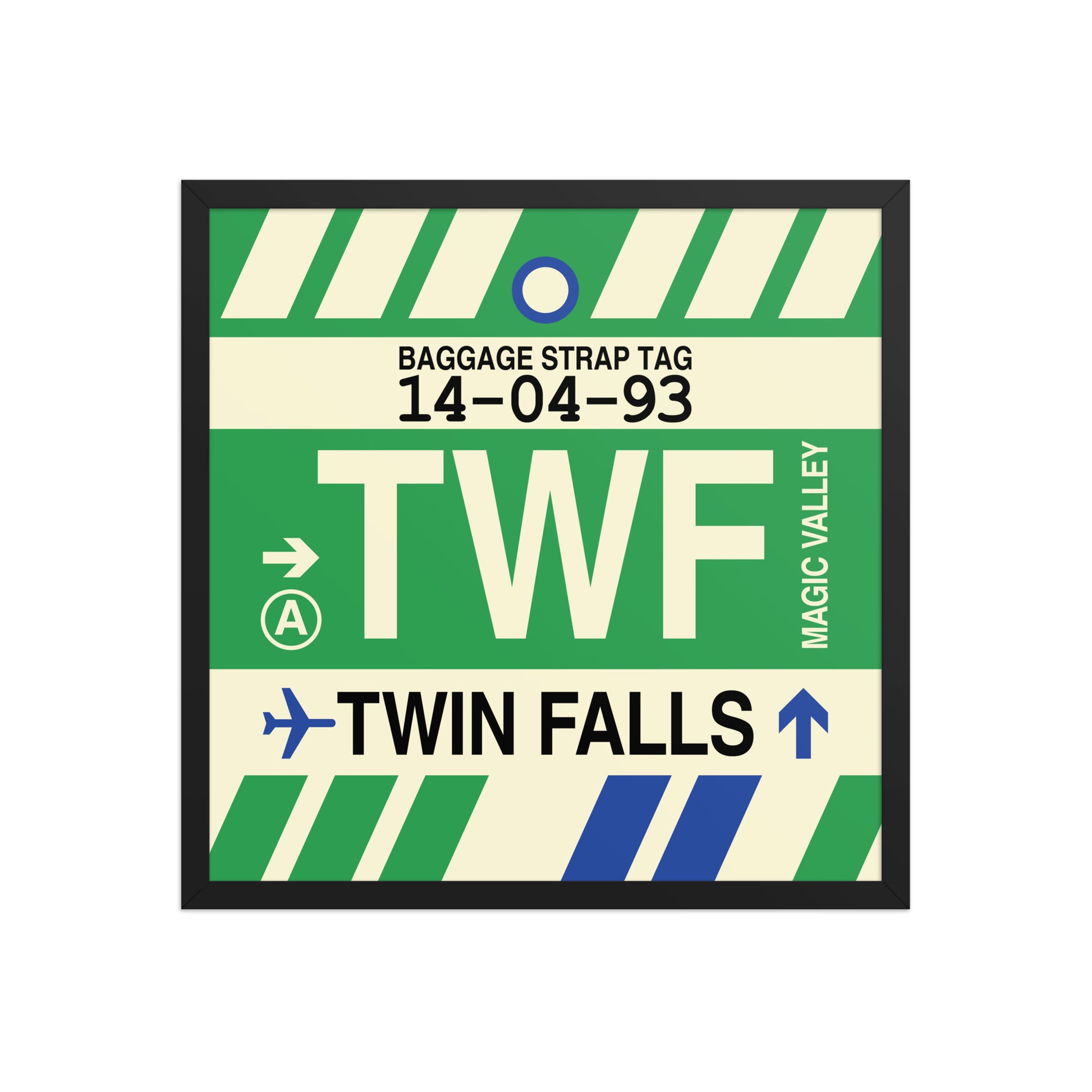 TWF Twin Falls Framed Print • Jet Age Baggage Tag Design • YHM Designs - Image 01