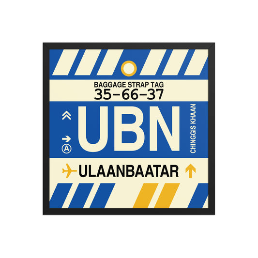 UBN Ulaanbaatar Framed Print • Jet Age Baggage Tag Design • YHM Designs - Image 01