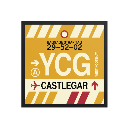YCG Castlegar Framed Print • Jet Age Baggage Tag Design • YHM Designs - Image 01