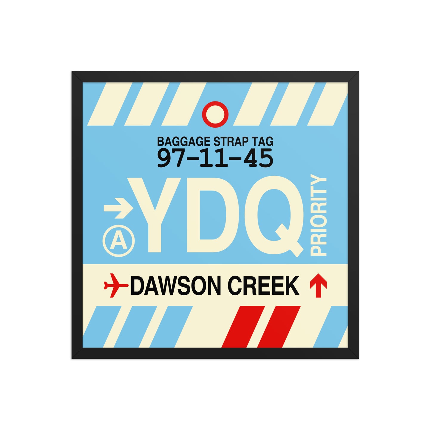 YDQ Dawson Creek Framed Print • Jet Age Baggage Tag Design • YHM Designs - Image 01