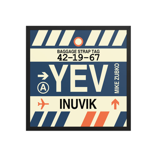 YEV Inuvik Framed Print • Jet Age Baggage Tag Design • YHM Designs - Image 01