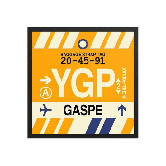 YGP Gaspé Framed Print • Jet Age Baggage Tag Design • YHM Designs - Image 01