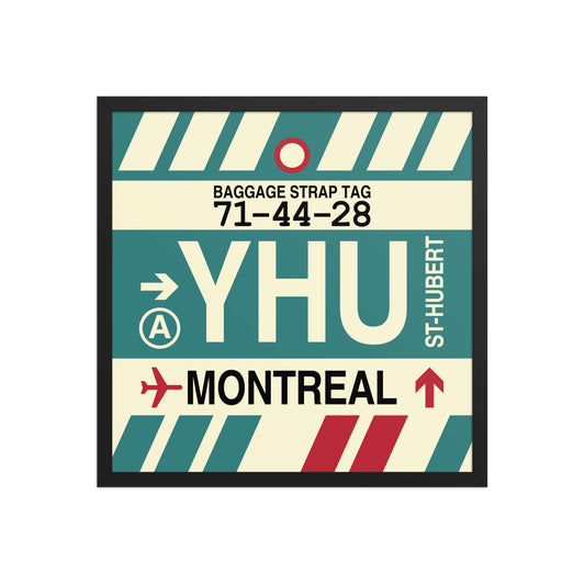 YHU Montreal Framed Print • Jet Age Baggage Tag Design • YHM Designs - Image 01