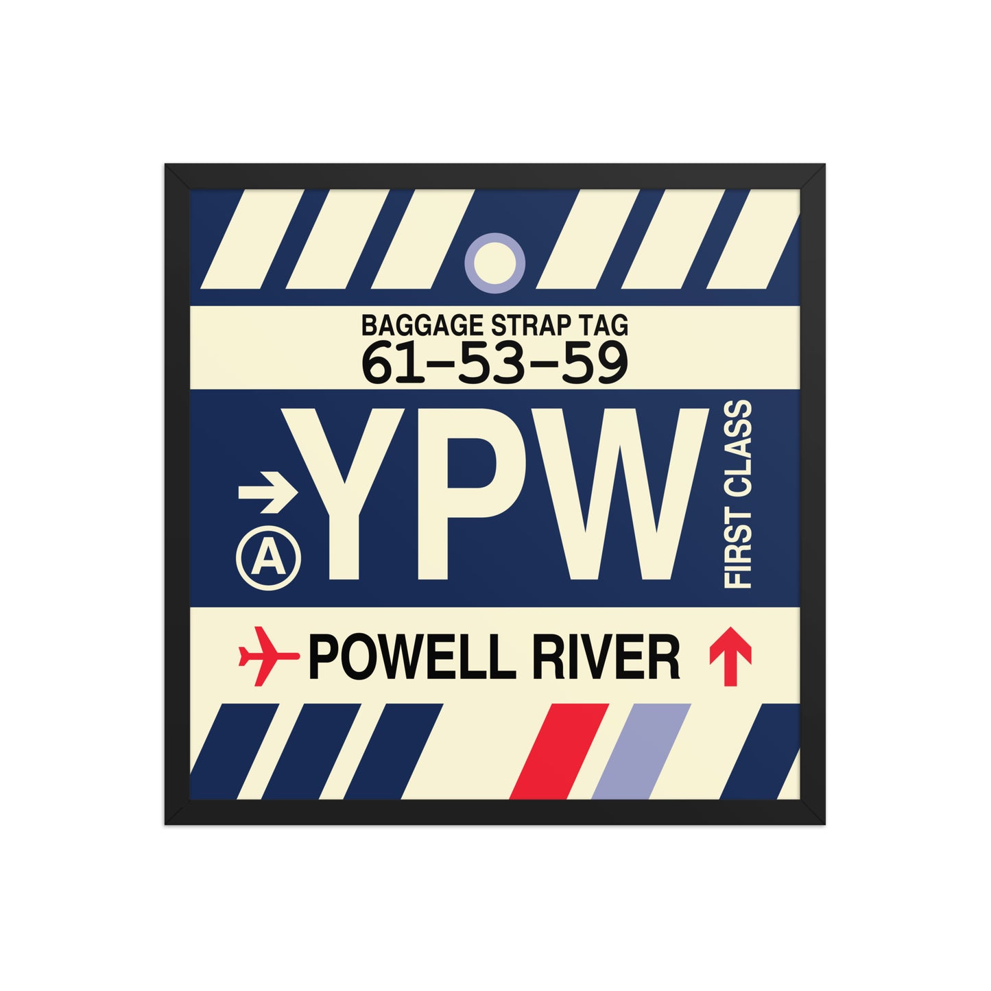 YPW Powell River Framed Print • Jet Age Baggage Tag Design • YHM Designs - Image 01