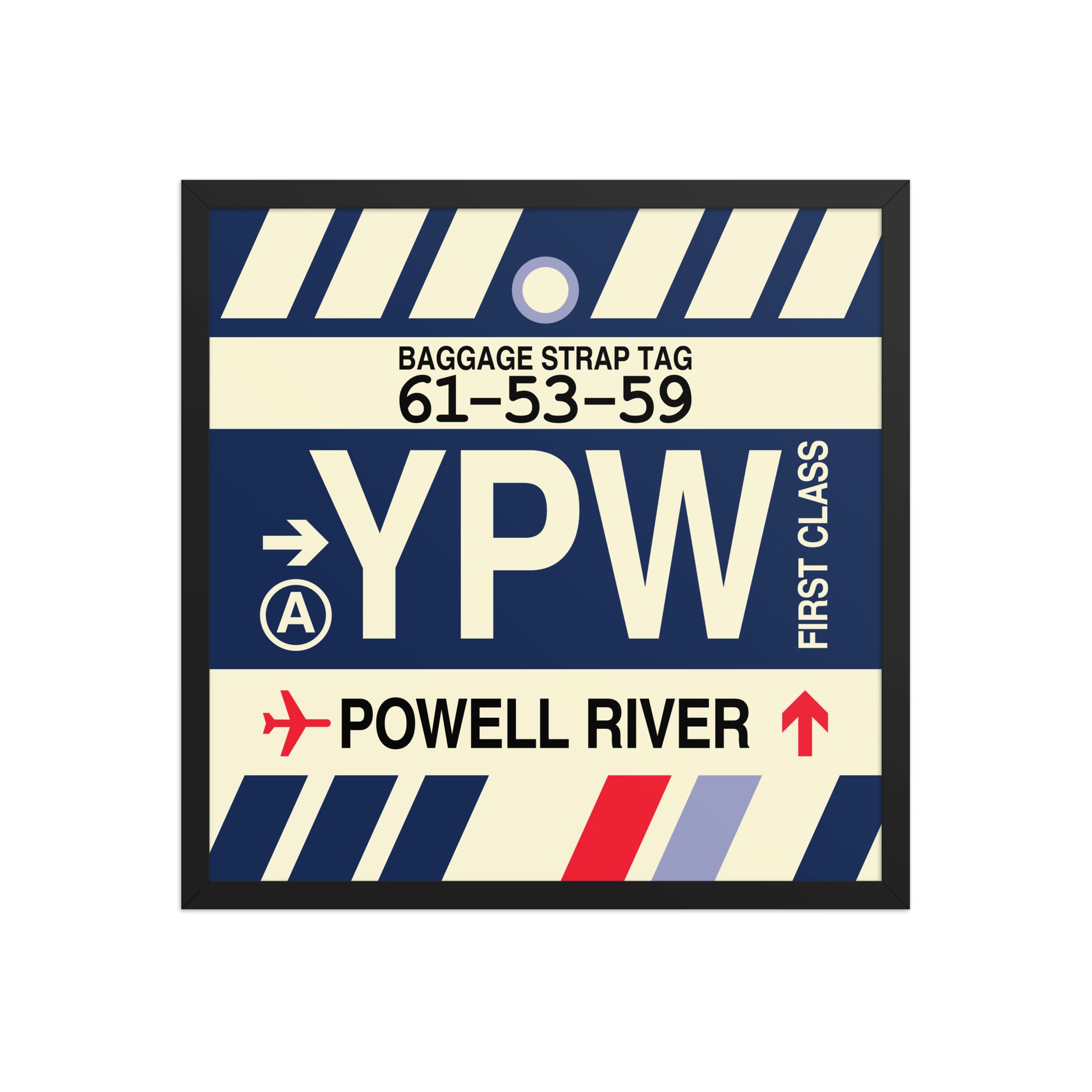 YPW Powell River Framed Print • Jet Age Baggage Tag Design • YHM Designs - Image 01
