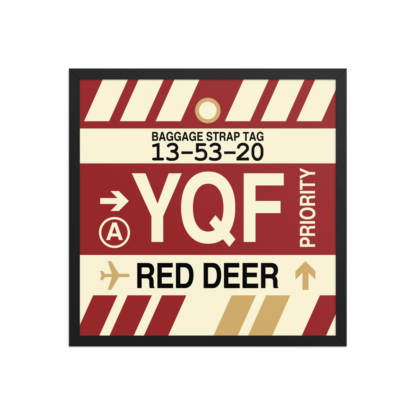 YQF Red Deer Framed Print • Jet Age Baggage Tag Design • YHM Designs - Image 01