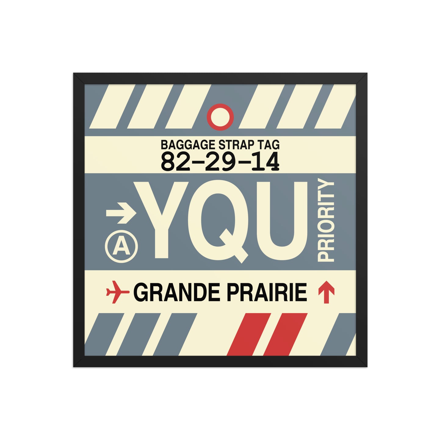 YQU Grande Prairie Framed Print • Jet Age Baggage Tag Design • YHM Designs - Image 01