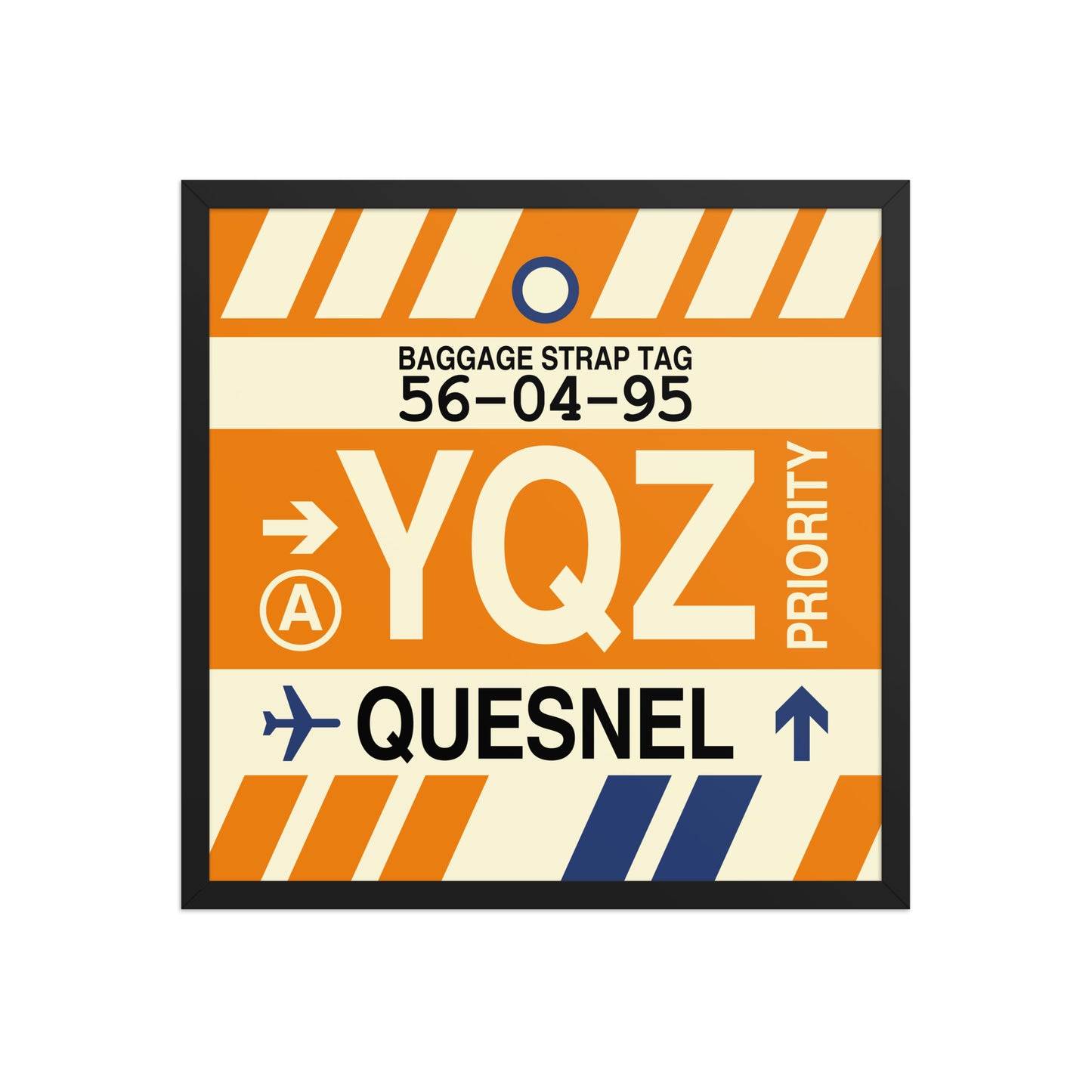 YQZ Quesnel Framed Print • Jet Age Baggage Tag Design • YHM Designs - Image 01