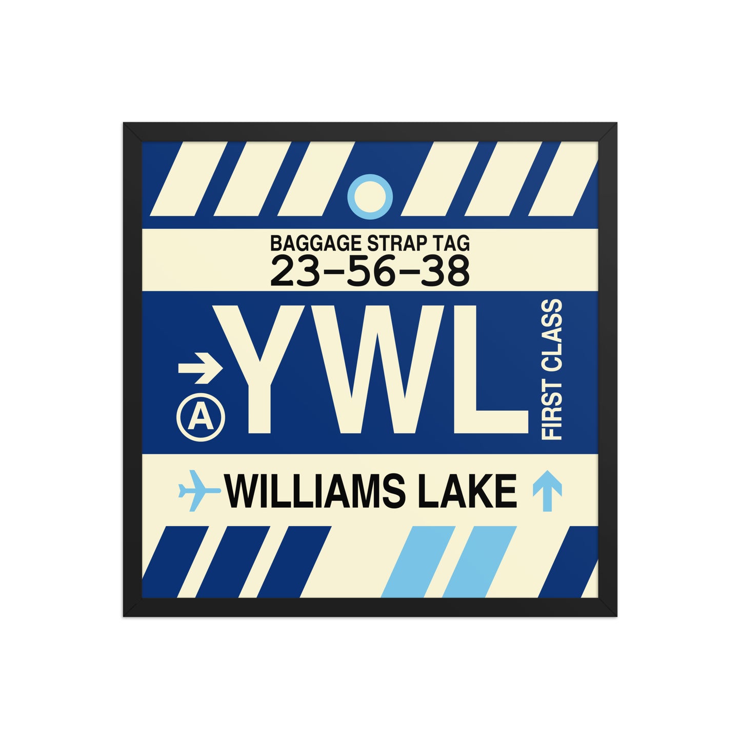 YWL Williams Lake Framed Print • Jet Age Baggage Tag Design • YHM Designs - Image 01