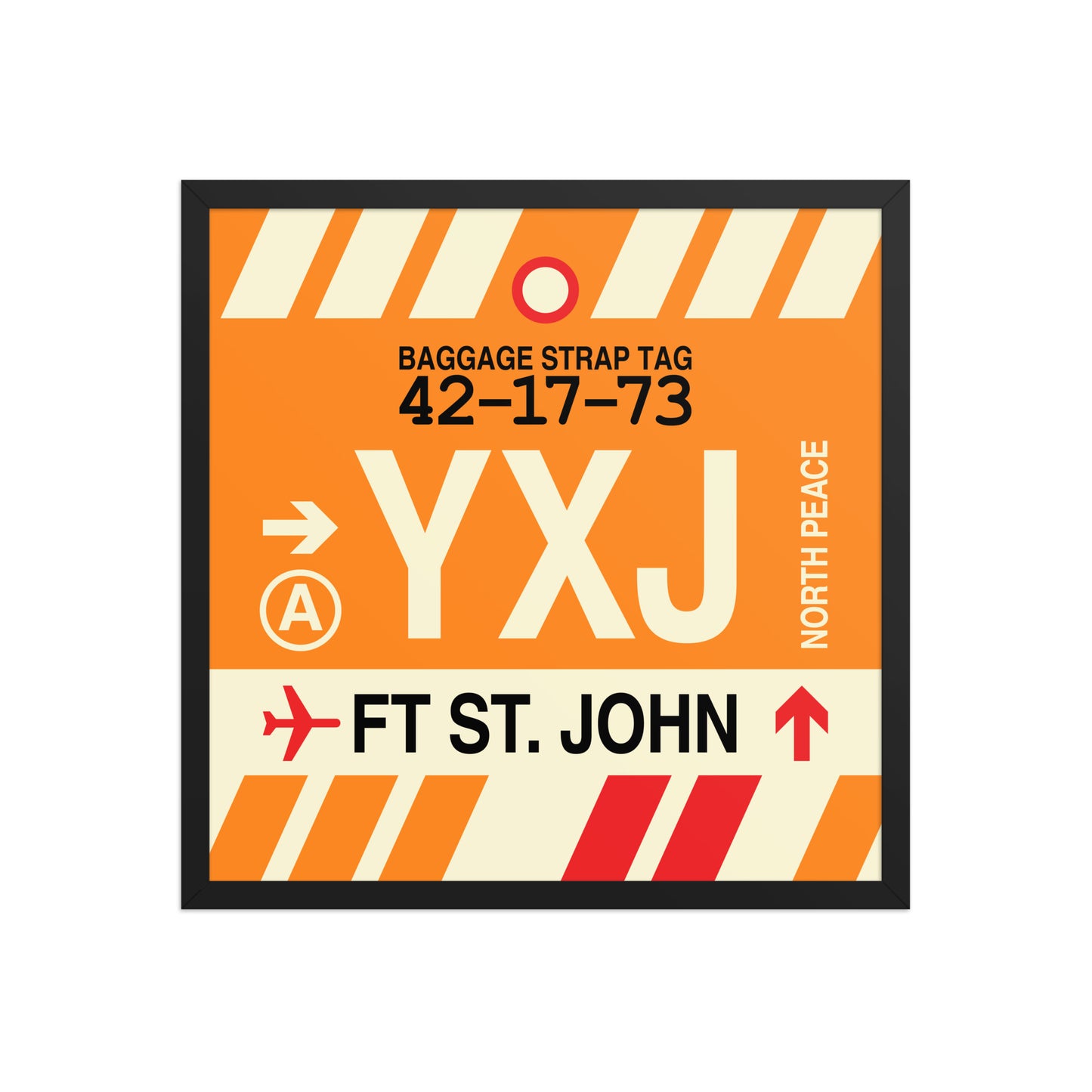 YXJ Fort St. John Framed Print • Jet Age Baggage Tag Design • YHM Designs - Image 01