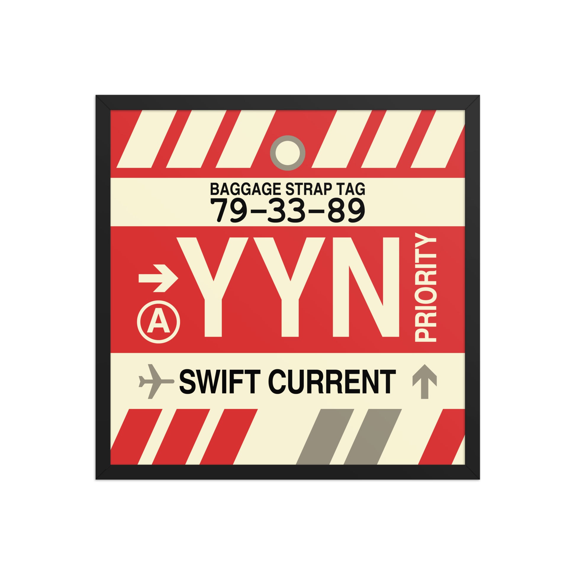 YYN Swift Current Framed Print • Jet Age Baggage Tag Design • YHM Designs - Image 01