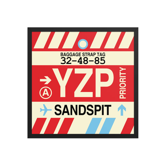YZP Sandspit Framed Print • Jet Age Baggage Tag Design • YHM Designs - Image 01