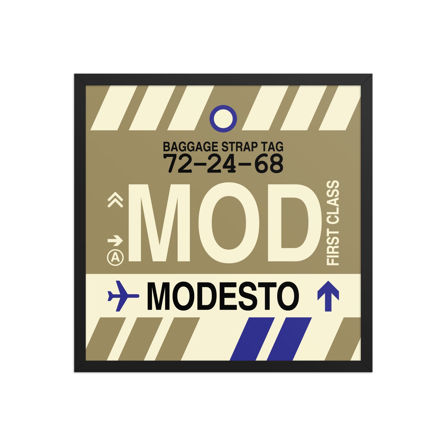 MOD Modesto Framed Print • Jet Age Baggage Tag Design • YHM Designs - Image 01