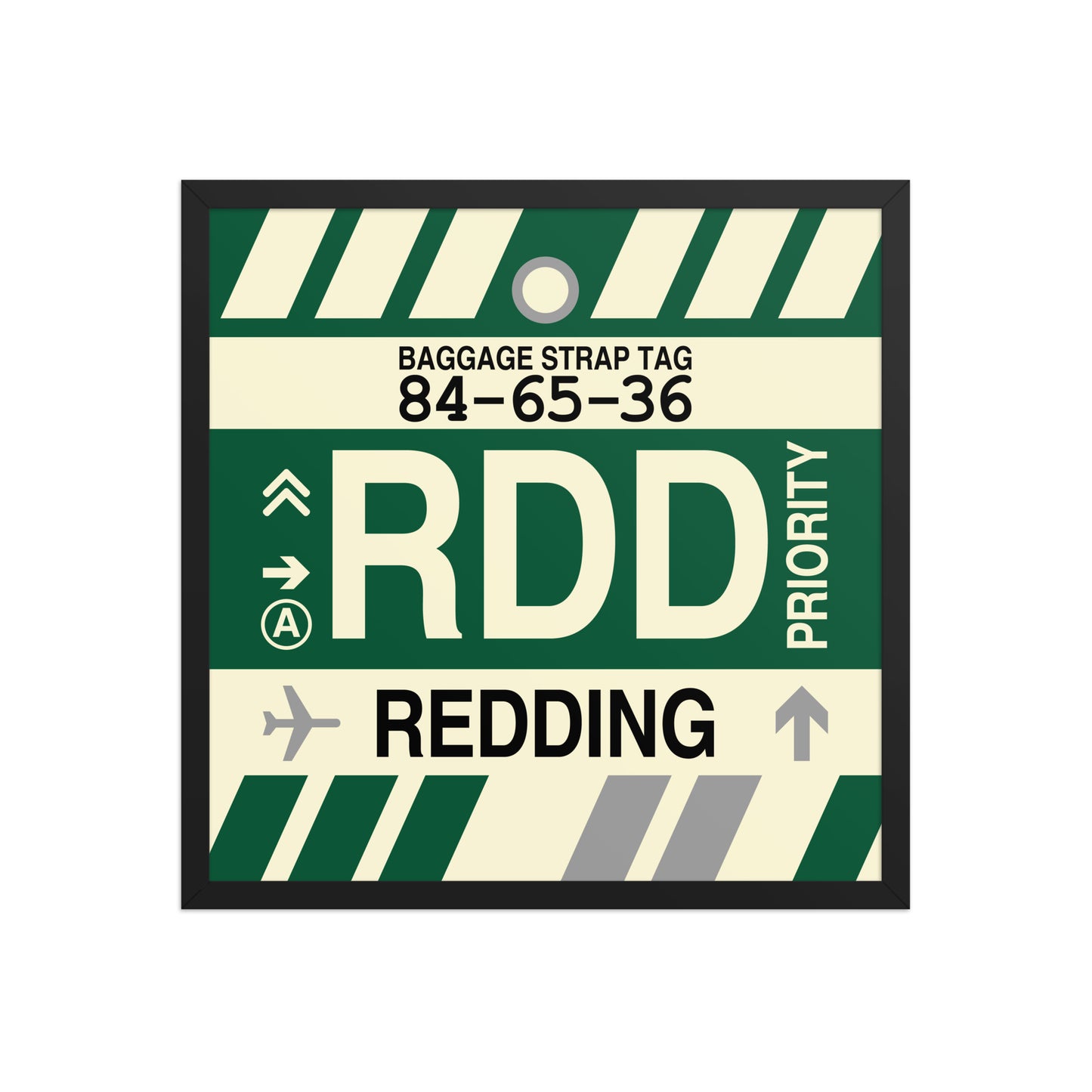 RDD Redding Framed Print • Jet Age Baggage Tag Design • YHM Designs - Image 01