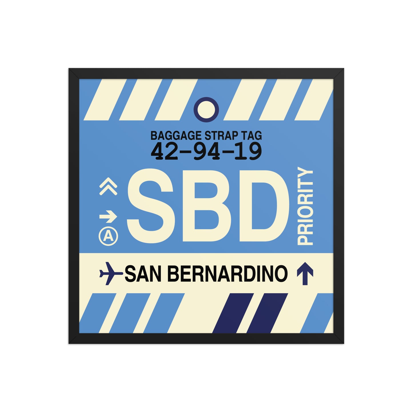SBD San Bernardino Framed Print • Jet Age Baggage Tag Design • YHM Designs - Image 01
