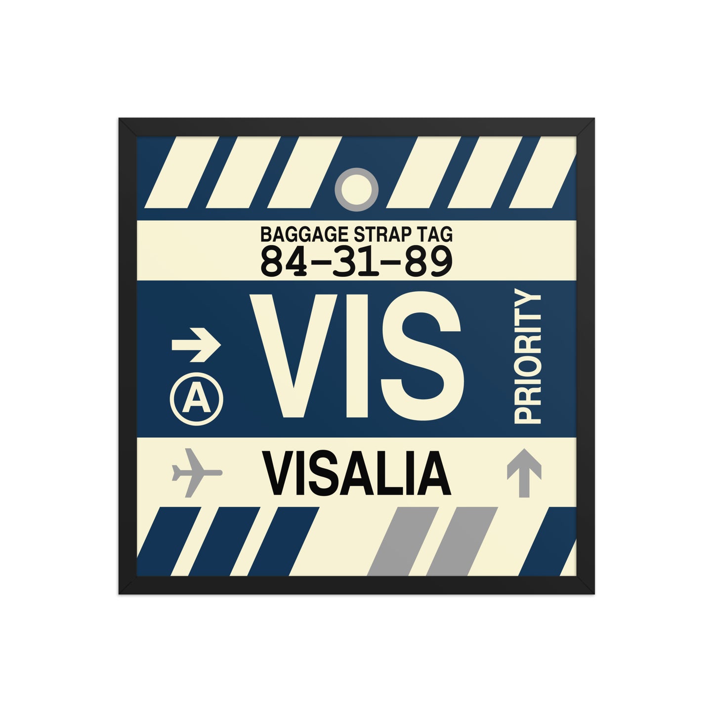 VIS Visalia Framed Print • Jet Age Baggage Tag Design • YHM Designs - Image 01