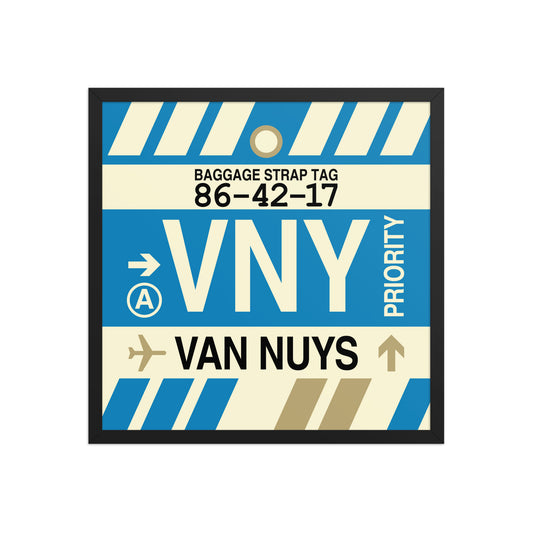 VNY Van Nuys Framed Print • Jet Age Baggage Tag Design • YHM Designs - Image 01