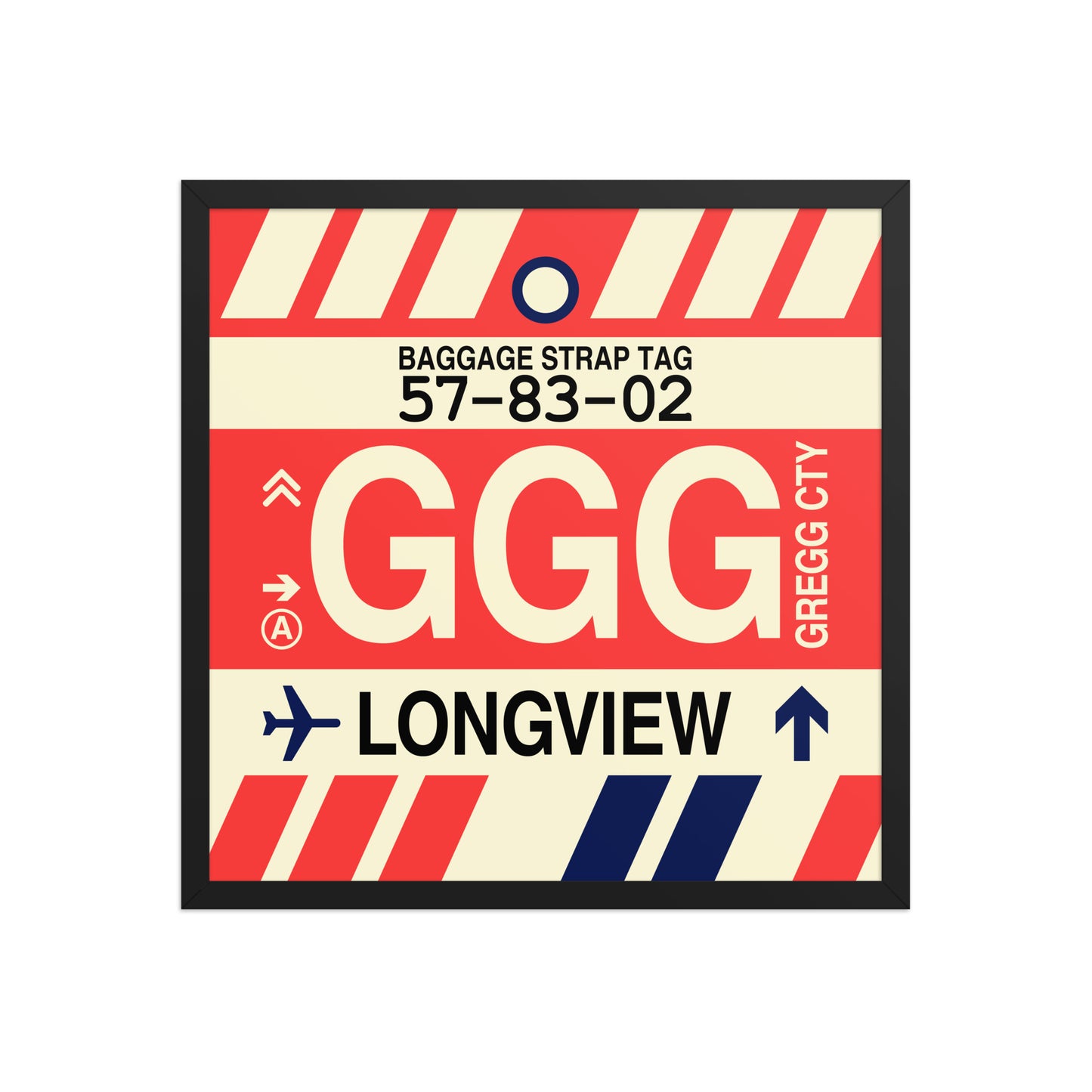 GGG Longview Framed Print • Jet Age Baggage Tag Design • YHM Designs - Image 01