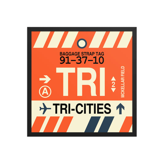 TRI Tri-Cities Framed Print • Jet Age Baggage Tag Design • YHM Designs - Image 01