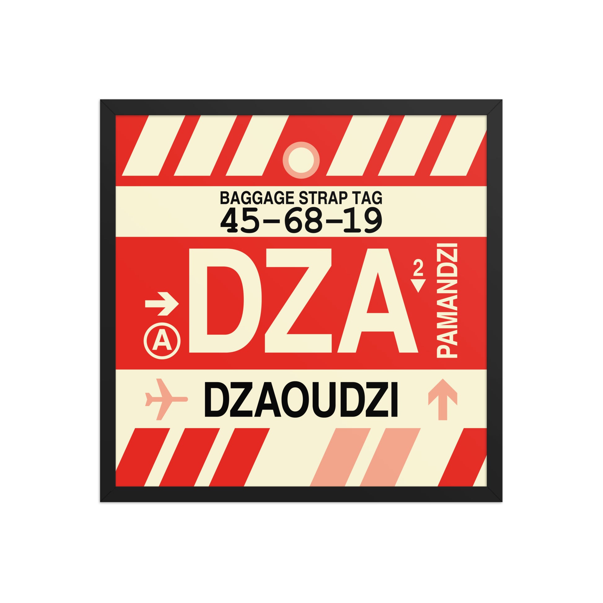 DZA Dzaoudzi Framed Print • Jet Age Baggage Tag Design • YHM Designs - Image 01