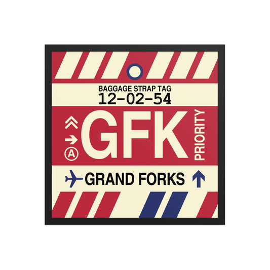 GFK Grand Forks Framed Print • Jet Age Baggage Tag Design • YHM Designs - Image 01