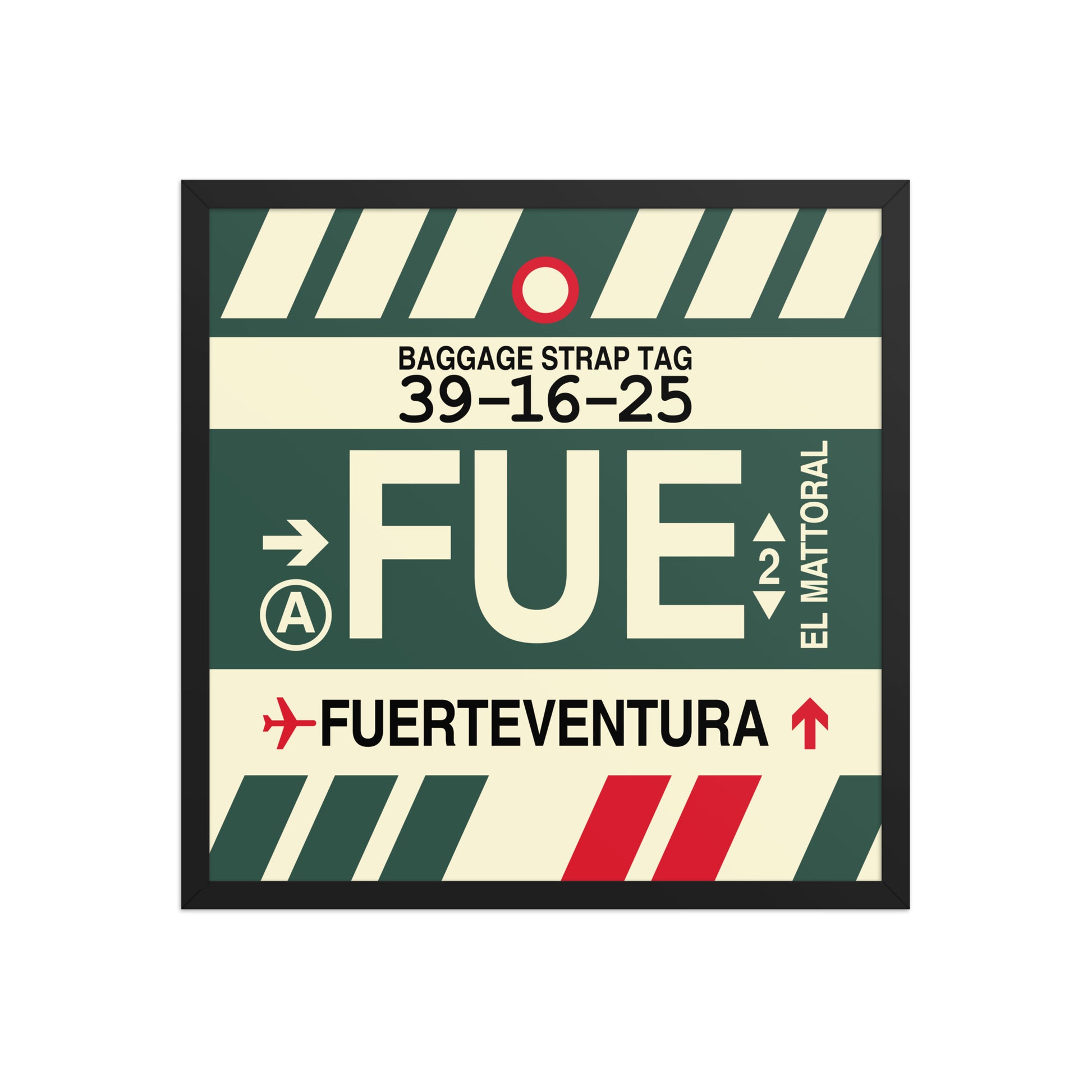 FUE Fuerteventura Framed Print • Jet Age Baggage Tag Design • YHM Designs - Image 13