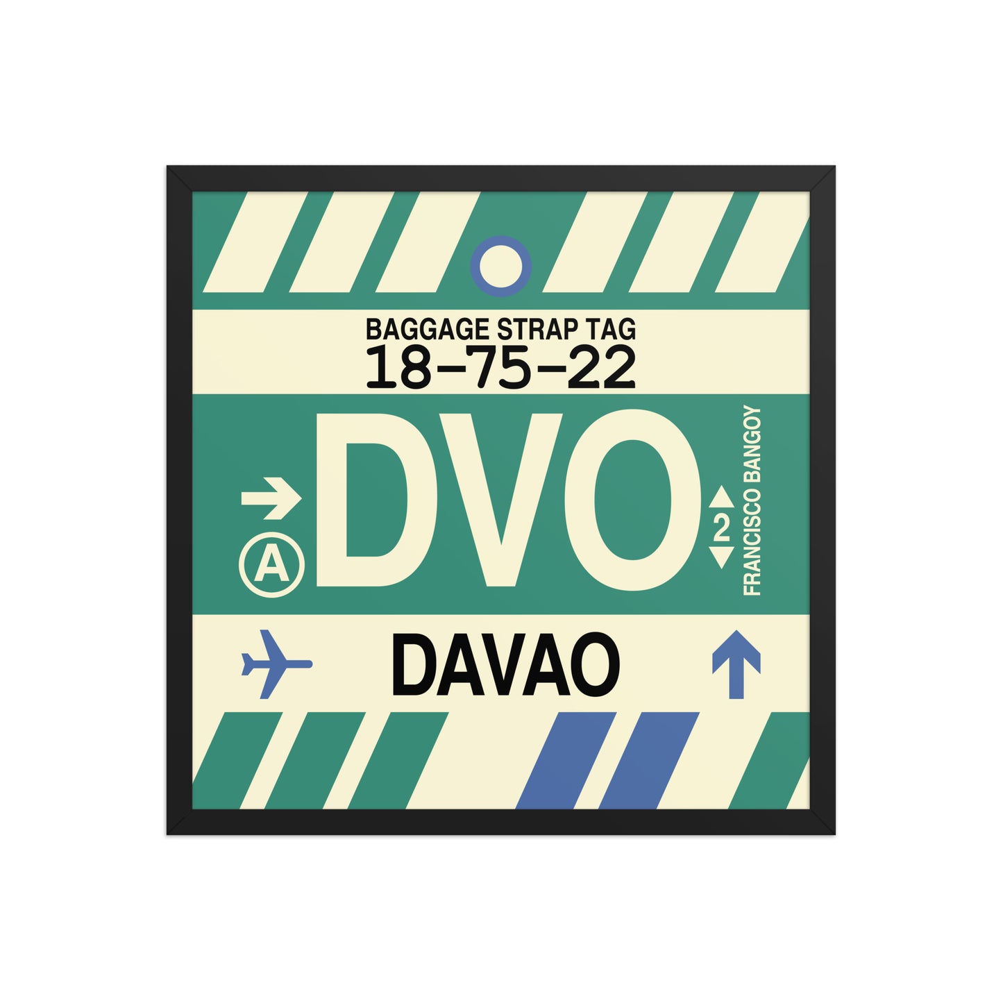 DVO Davao Framed Print • Jet Age Baggage Tag Design • YHM Designs - Image 01