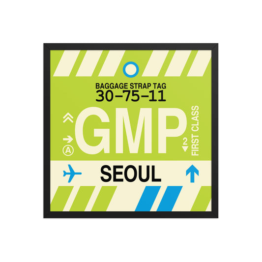 GMP Seoul Framed Print • Jet Age Baggage Tag Design • YHM Designs - Image 01
