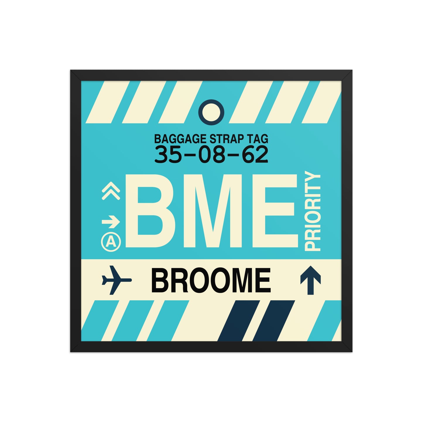 BME Broome Framed Print • Jet Age Baggage Tag Design • YHM Designs - Image 01