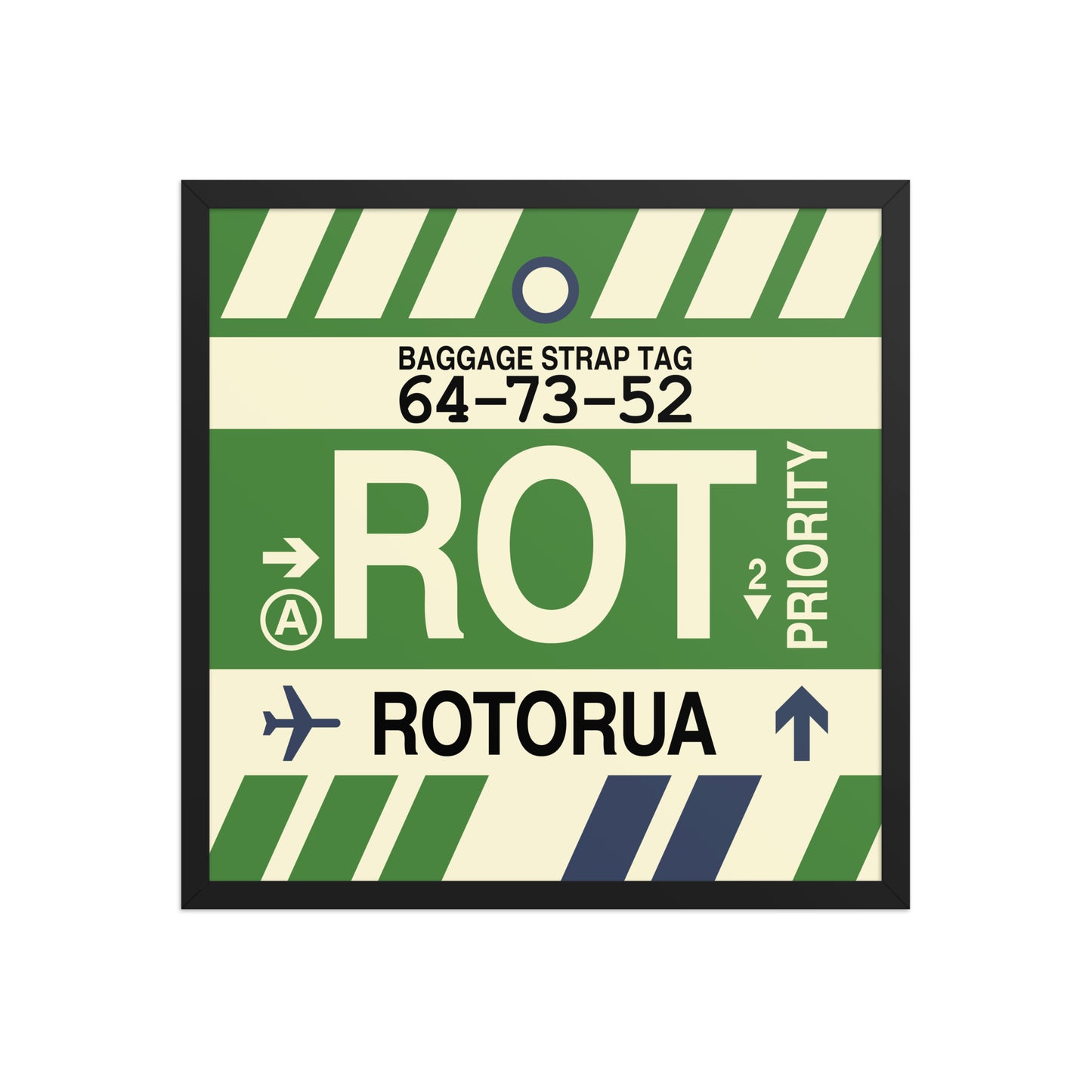 ROT Rotorua Framed Print • Jet Age Baggage Tag Design • YHM Designs - Image 01