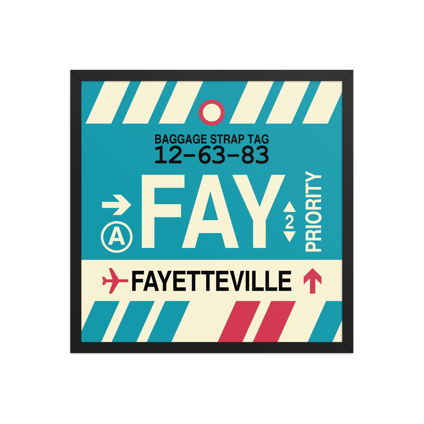FAY Fayetteville Framed Print • Jet Age Baggage Tag Design • YHM Designs - Image 01