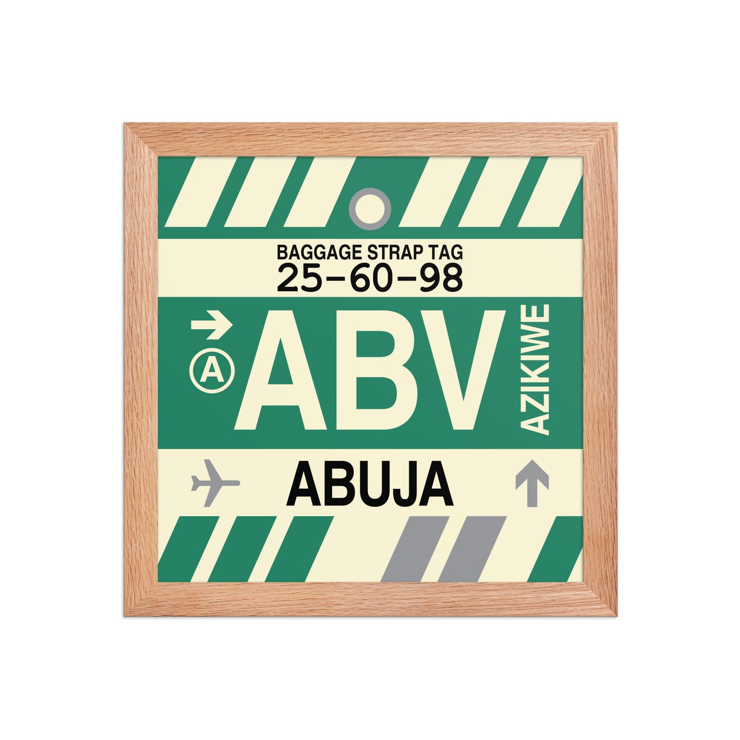 ABV Abuja Framed Print • Jet Age Baggage Tag Design • YHM Designs - Image 06