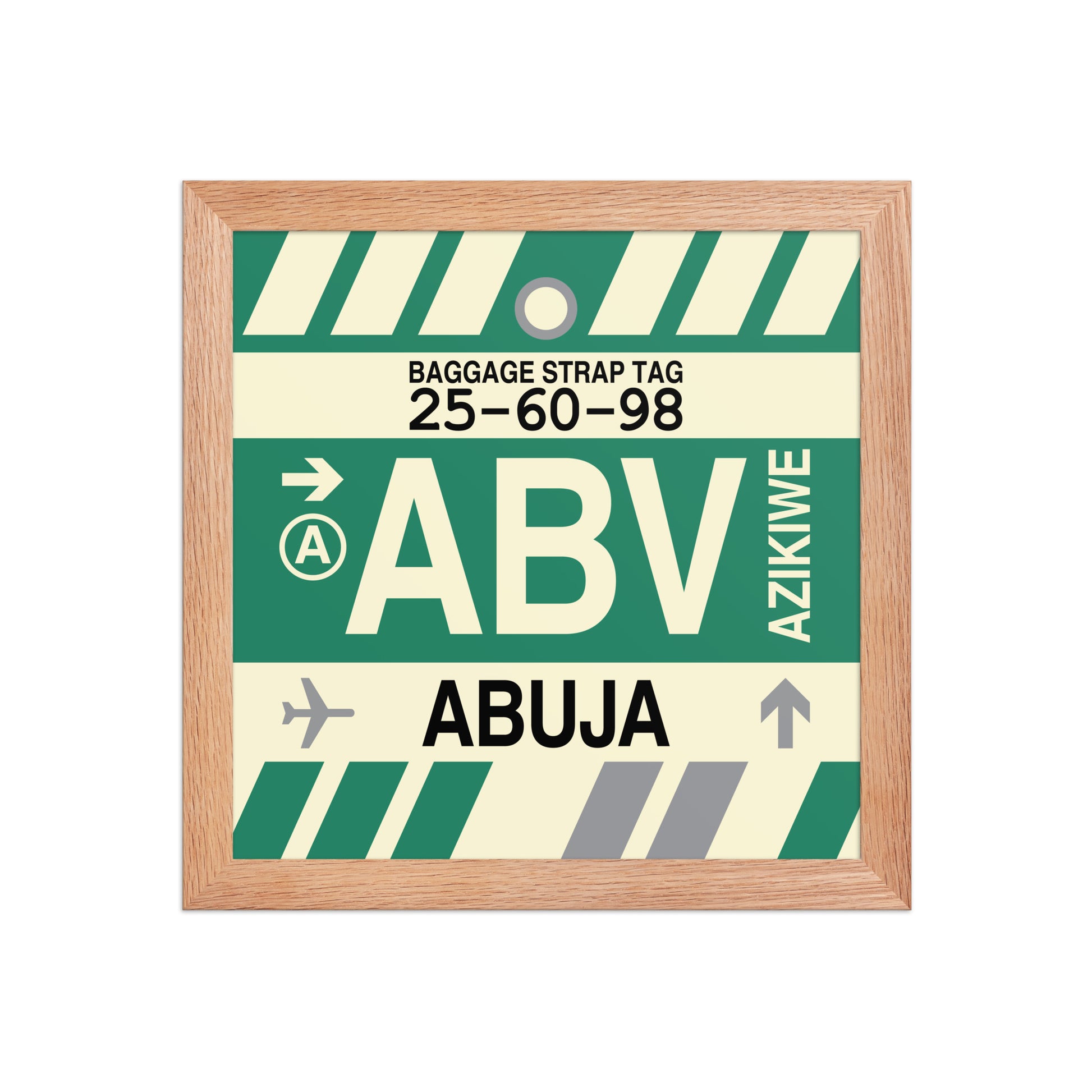 ABV Abuja Framed Print • Jet Age Baggage Tag Design • YHM Designs - Image 06