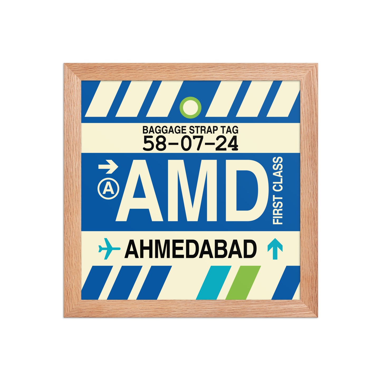 AMD Ahmedabad Framed Print • Jet Age Baggage Tag Design • YHM Designs - Image 06