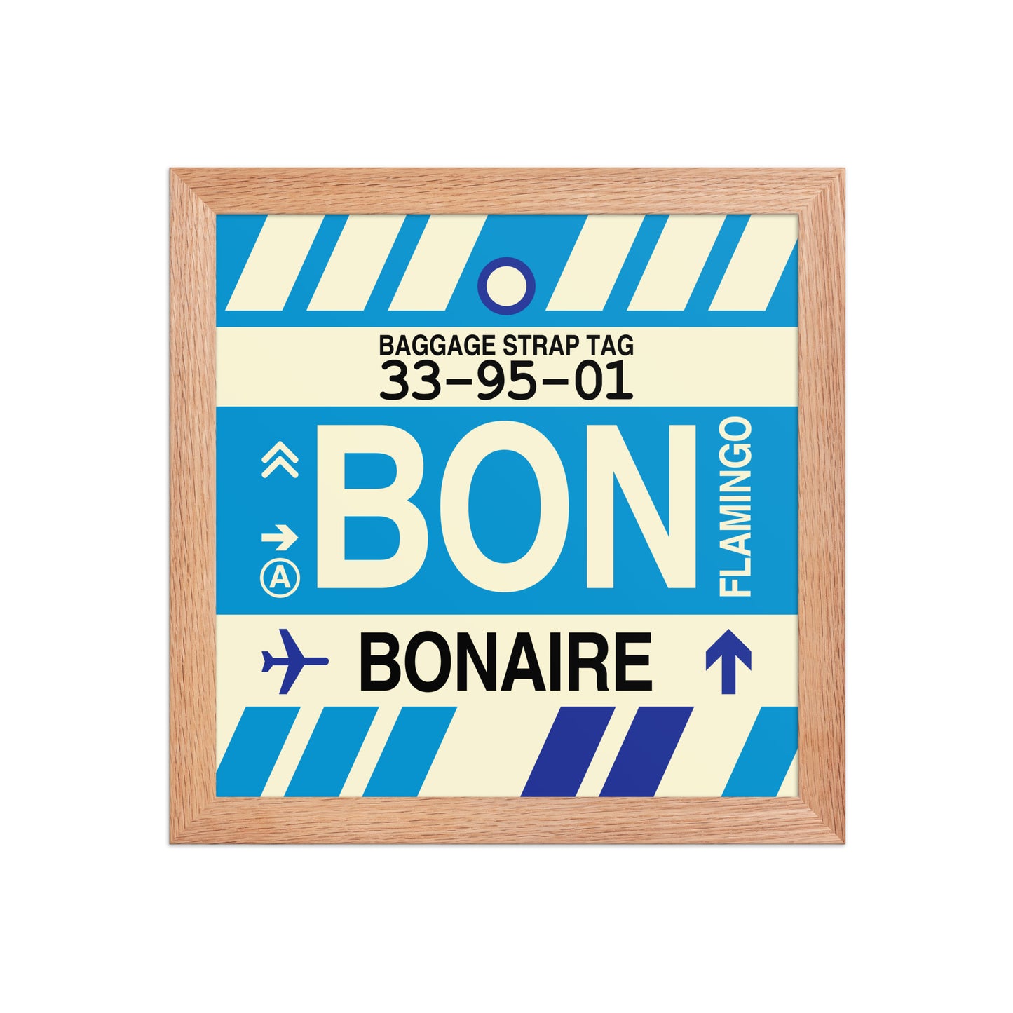 BON Bonaire Framed Print • Jet Age Baggage Tag Design • YHM Designs - Image 06
