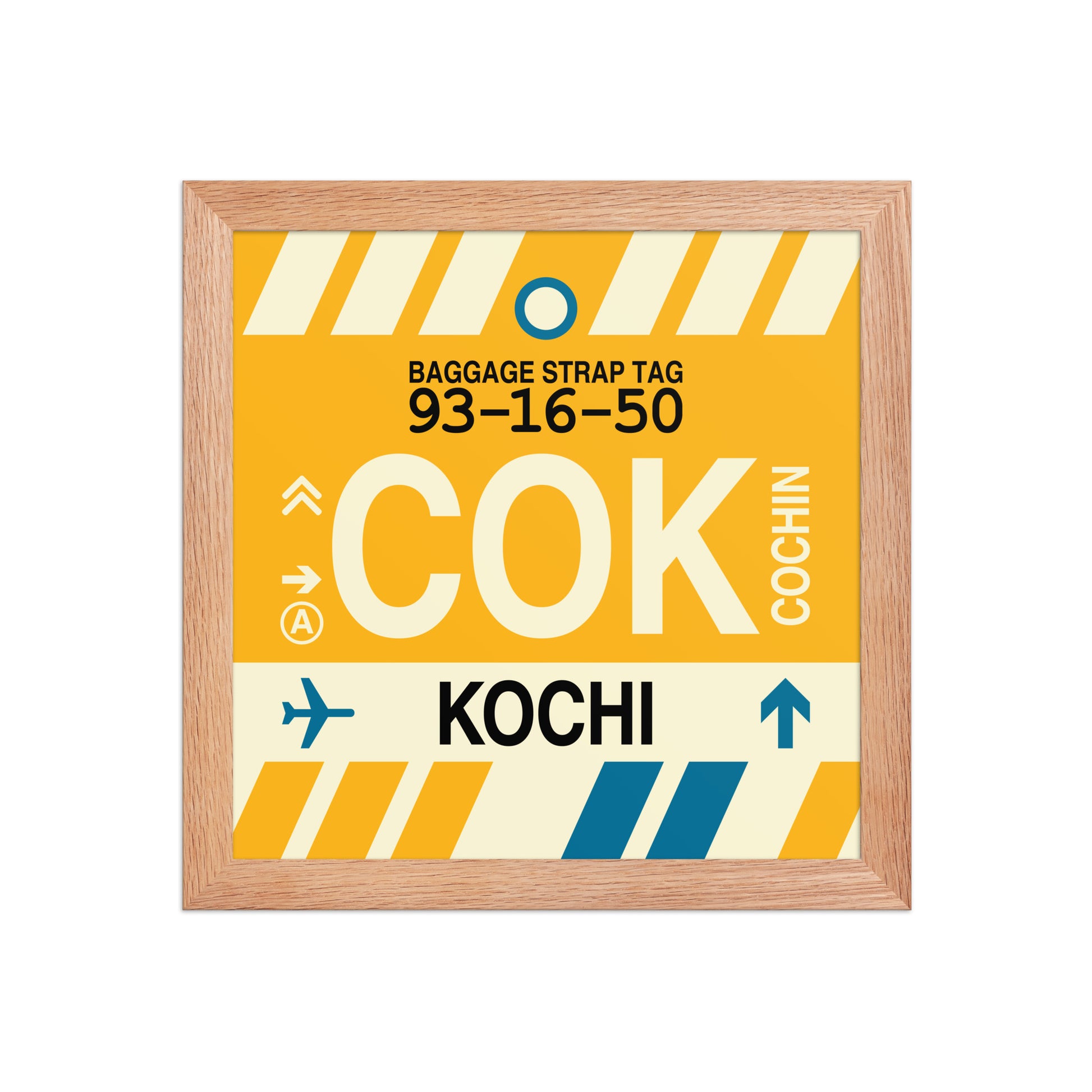 COK Kochi Framed Print • Jet Age Baggage Tag Design • YHM Designs - Image 06