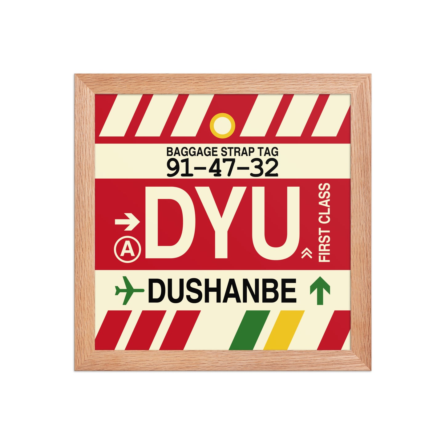 DYU Dushanbe Framed Print • Jet Age Baggage Tag Design • YHM Designs - Image 06