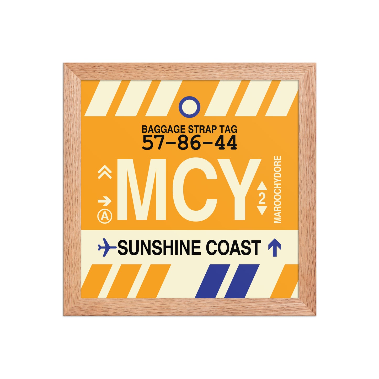MCY Sunshine Coast Framed Print • Jet Age Baggage Tag Design • YHM Designs - Image 06