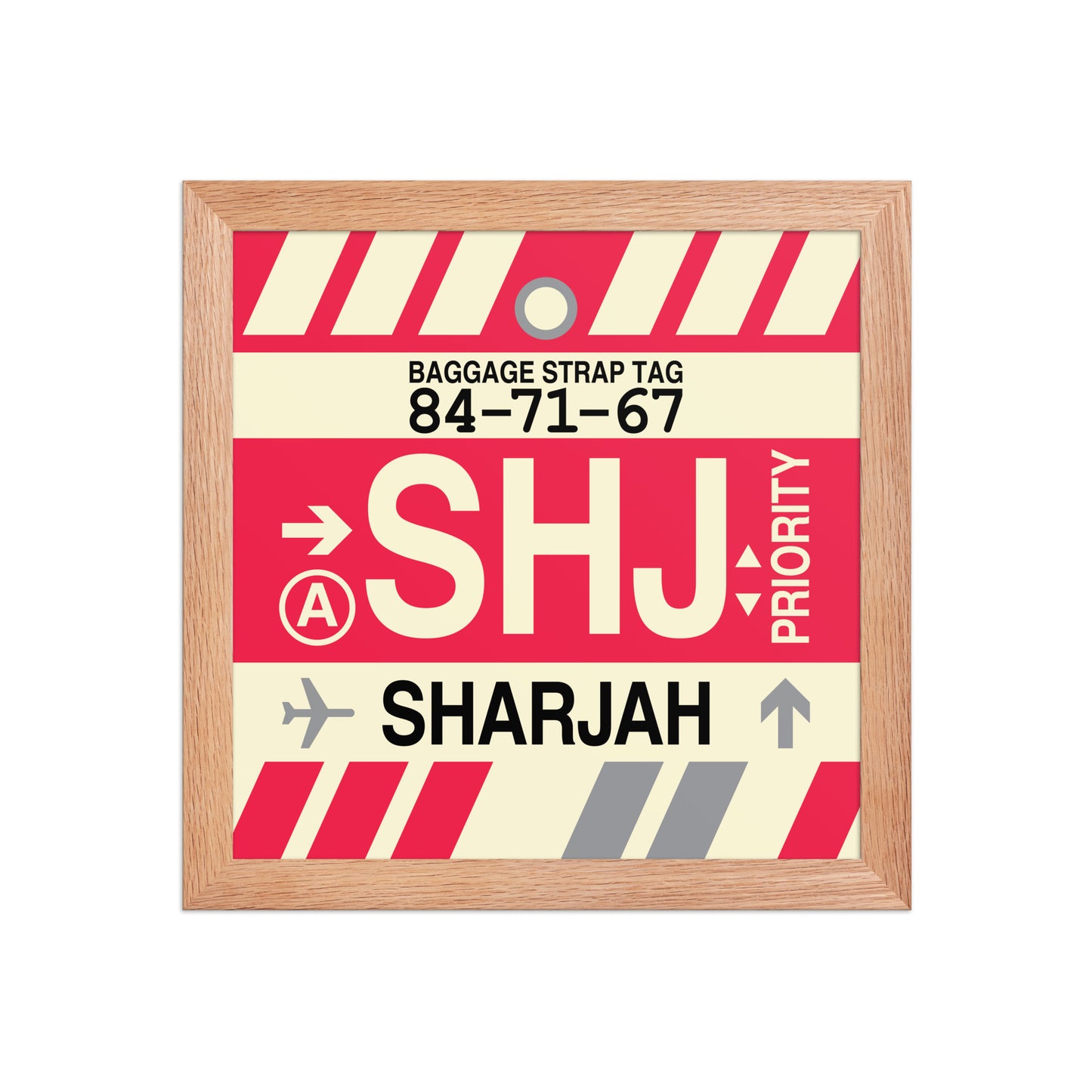 SHJ Sharjah Framed Print • Jet Age Baggage Tag Design • YHM Designs - Image 06