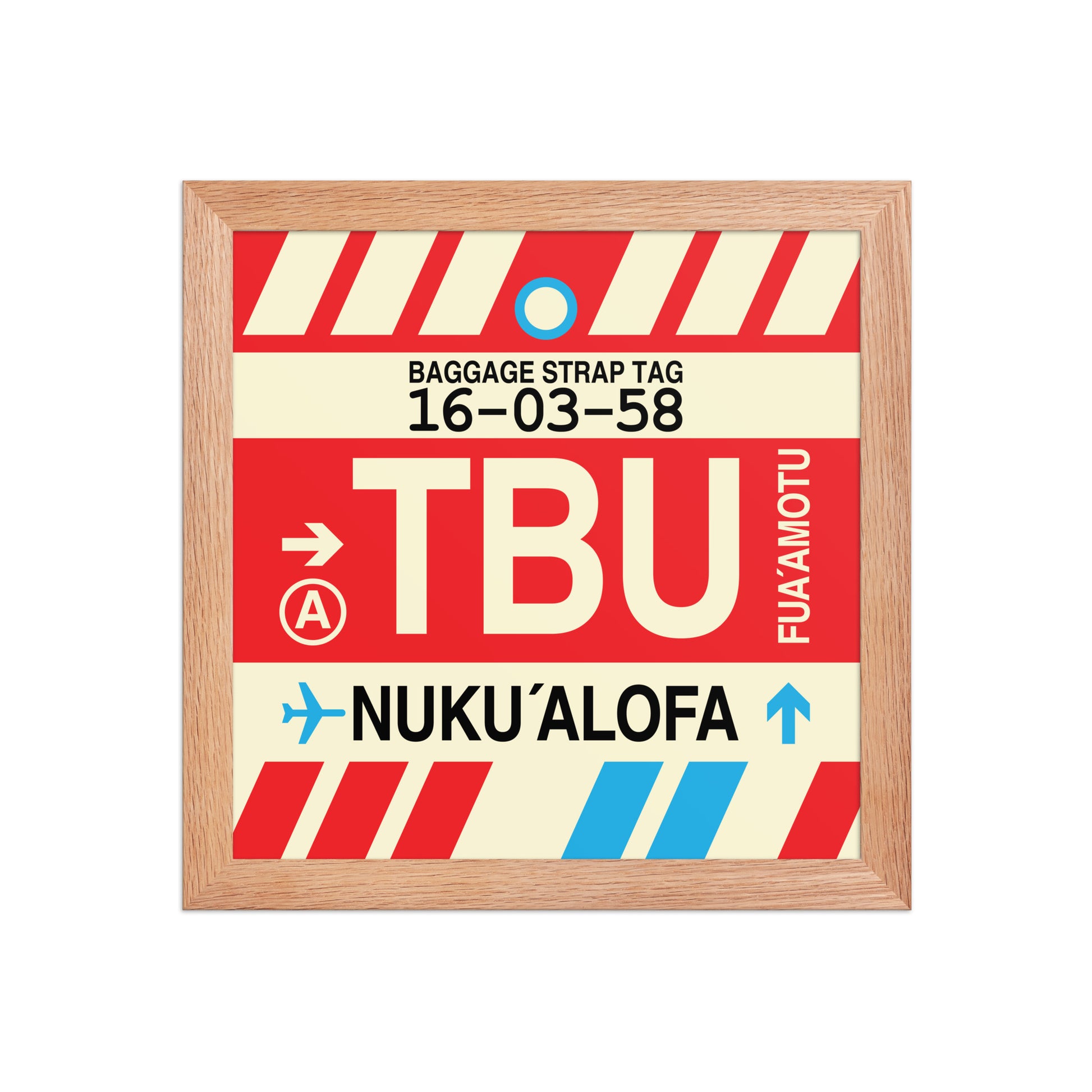 TBU Nuku'alofa Framed Print • Jet Age Baggage Tag Design • YHM Designs - Image 06
