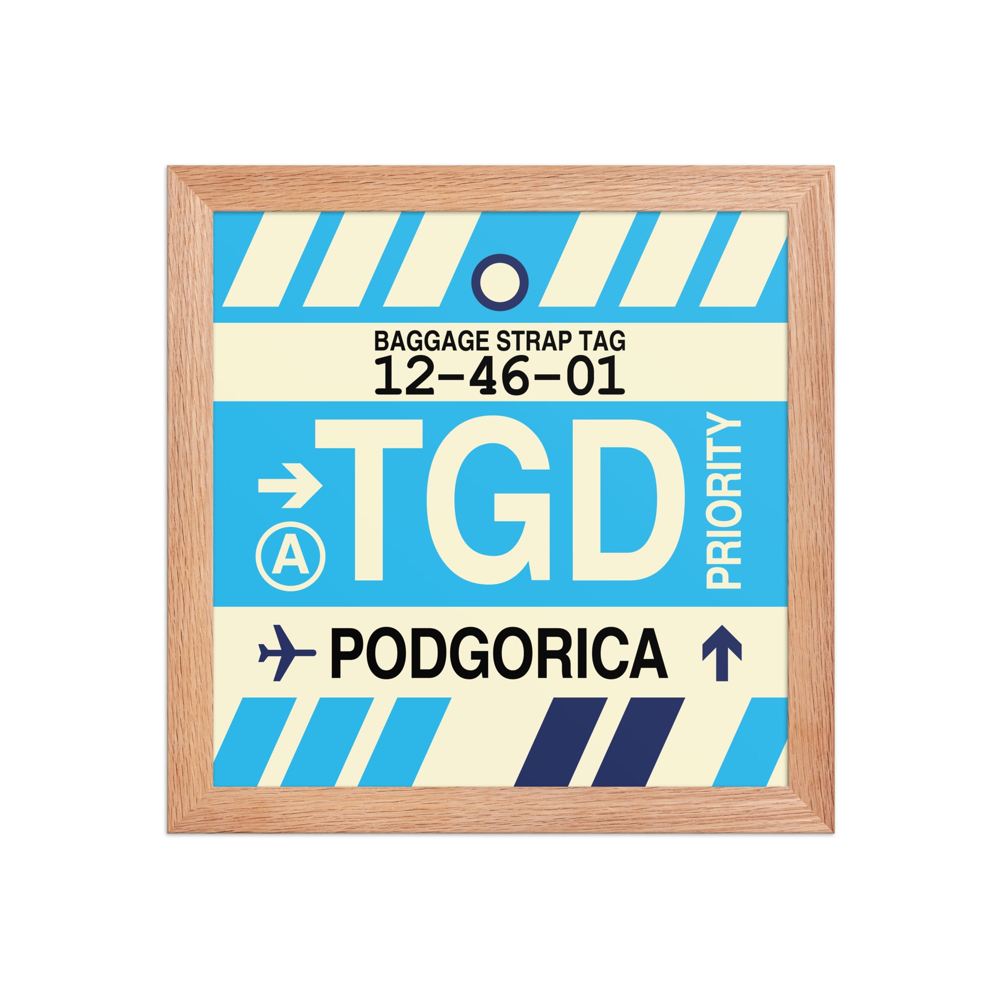 TGD Podgorica Framed Print • Jet Age Baggage Tag Design • YHM Designs - Image 06