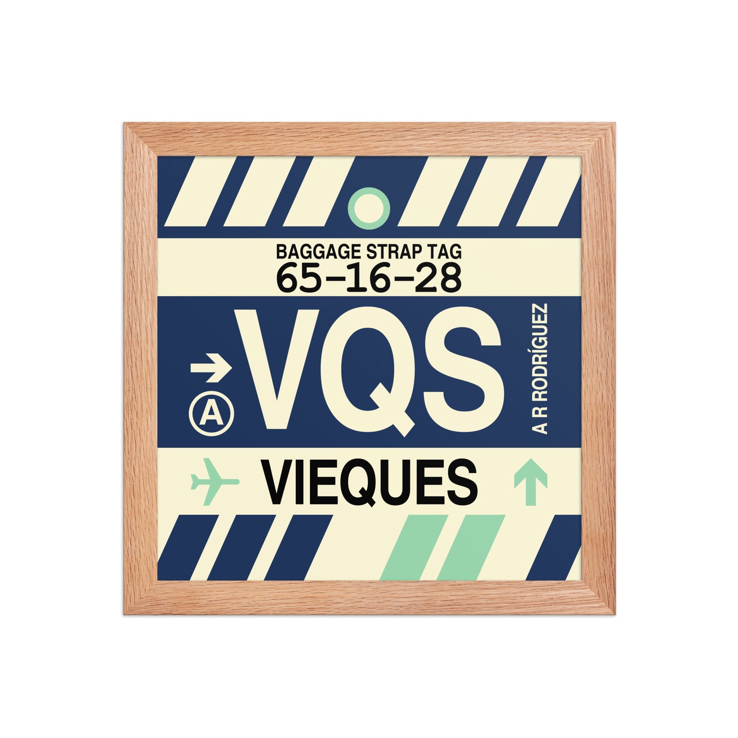 VQS Vieques Framed Print • Jet Age Baggage Tag Design • YHM Designs - Image 06