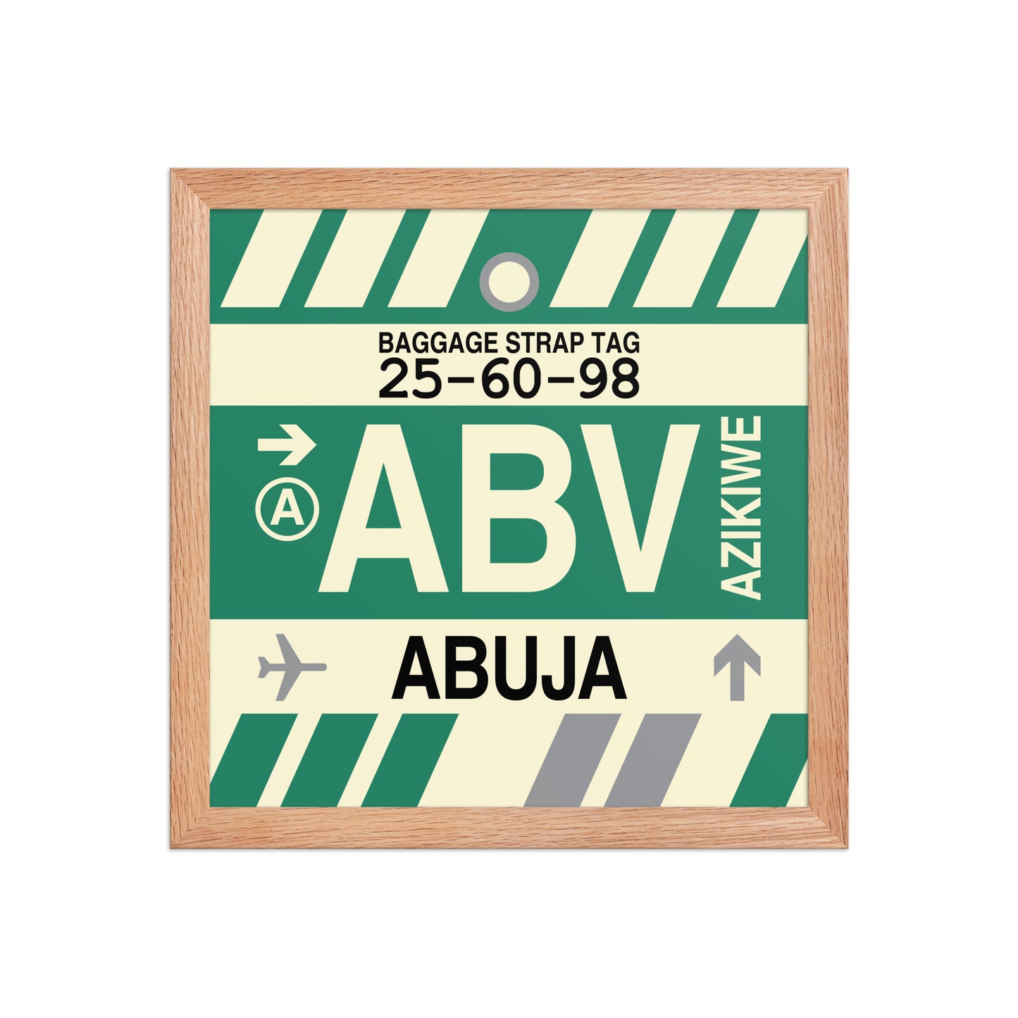 ABV Abuja Framed Print • Jet Age Baggage Tag Design • YHM Designs - Image 07